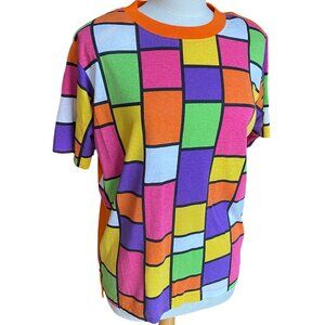 Vintage 90s Traffic Jam Neon Checkered Color Block Art Streetwear T-Shirt-S